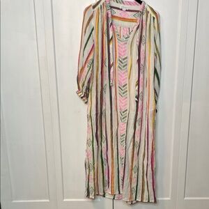 Revolve Velvet by Graham & Spencer Pink / Green Patterned long kaftan dress - XS